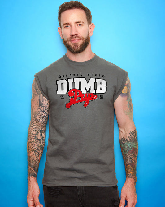 PUP Collection: DUMB PUP variety style, sleeveless tee - charcoal