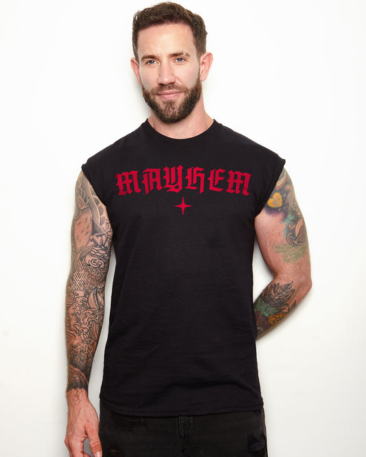 MAYHEM, sleeveless tee - black/red