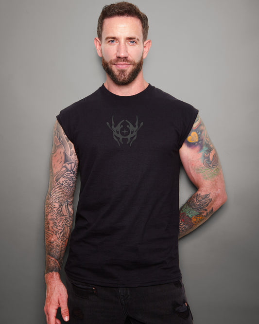NXS022: FINAL BOSS sleeveless t-shirt - grey/black (front & back print)