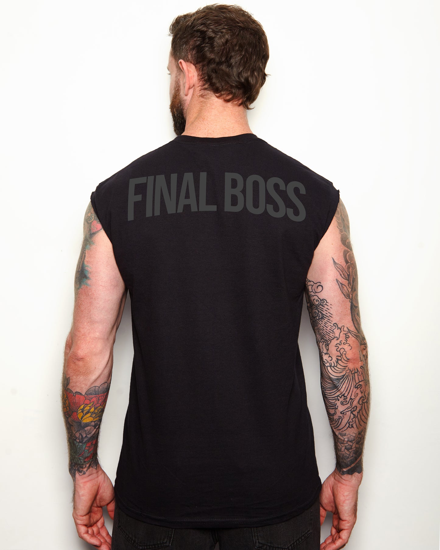 NXS022: FINAL BOSS sleeveless t-shirt - grey/black (front & back print)