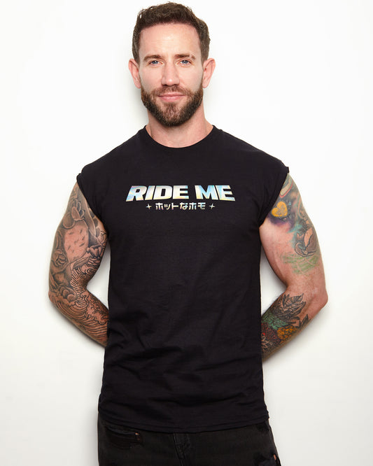 RIDE ME, hologram print sleeveless tee - black