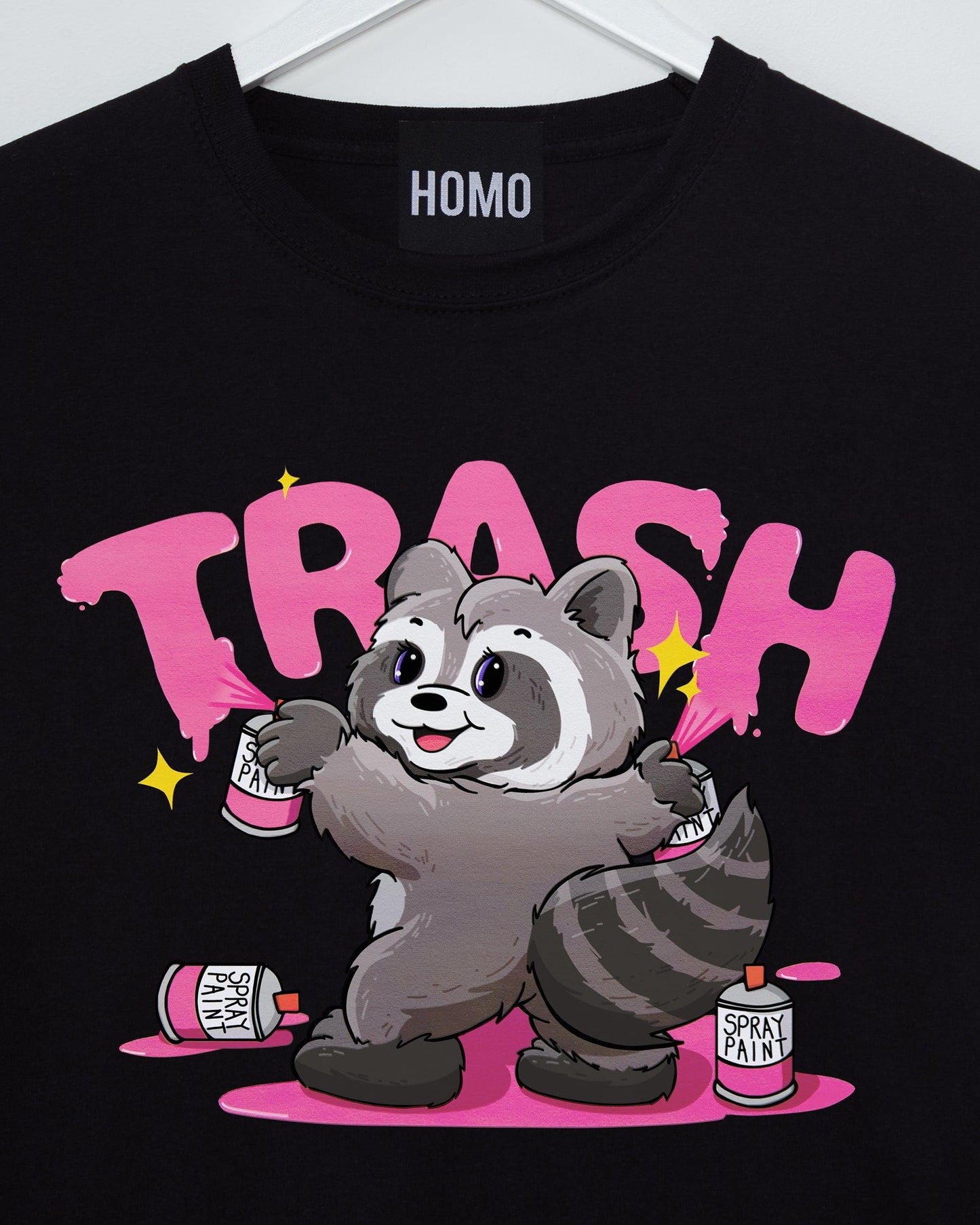 Unleash Your Wild Side: Racoon Spray Painting Trash on Black Tee - HOMOLONDON