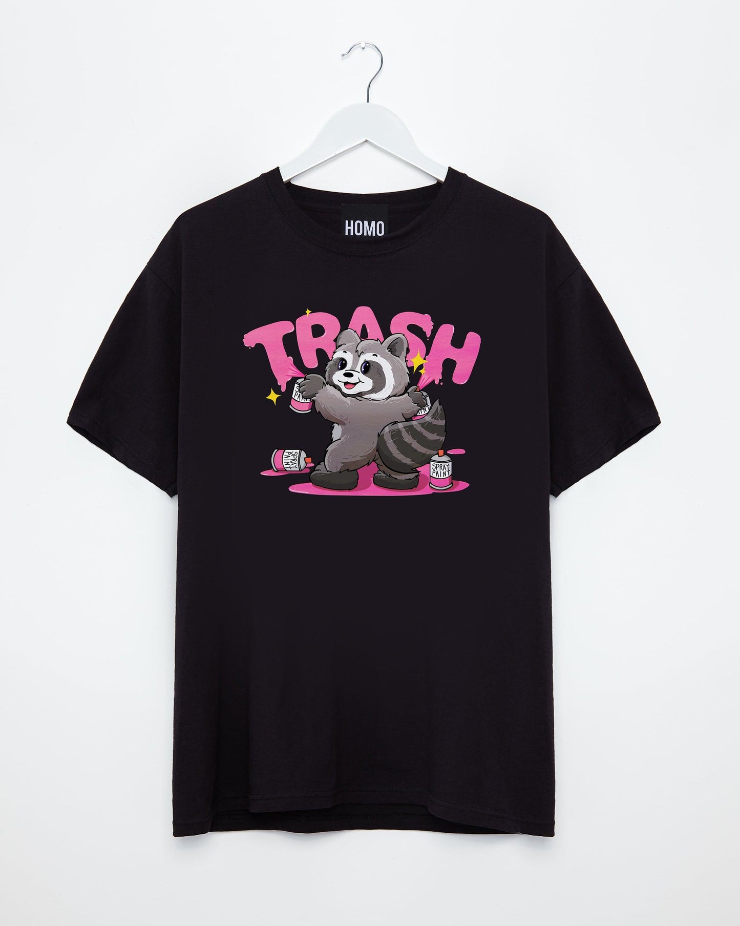 Unleash Your Wild Side: Racoon Spray Painting Trash on Black Tee - HOMOLONDON