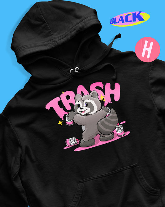 Trash raccoon soft style hoodie - black