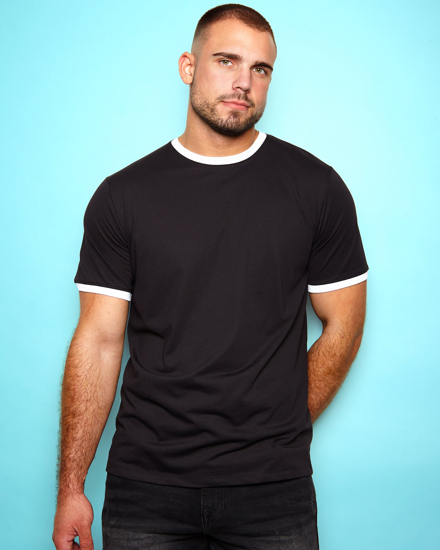White trim on black - Ringer t-shirt
