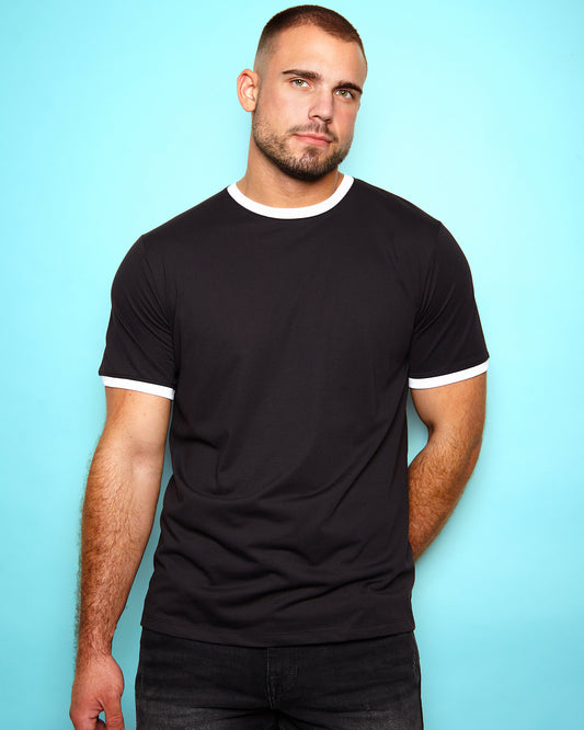 White trim on black - Ringer t-shirt