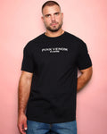 Man wearing a black t-shirt with BlackPink 'Pink Venom' text on a pink background