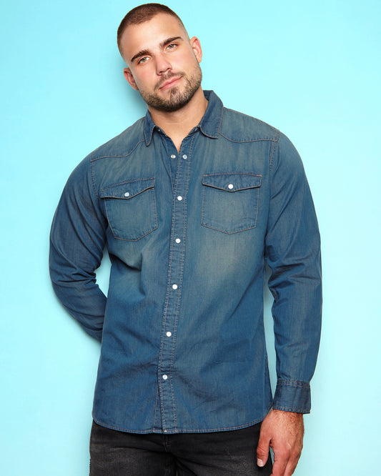 Denim shirt, long-sleeve  - Blue Jean