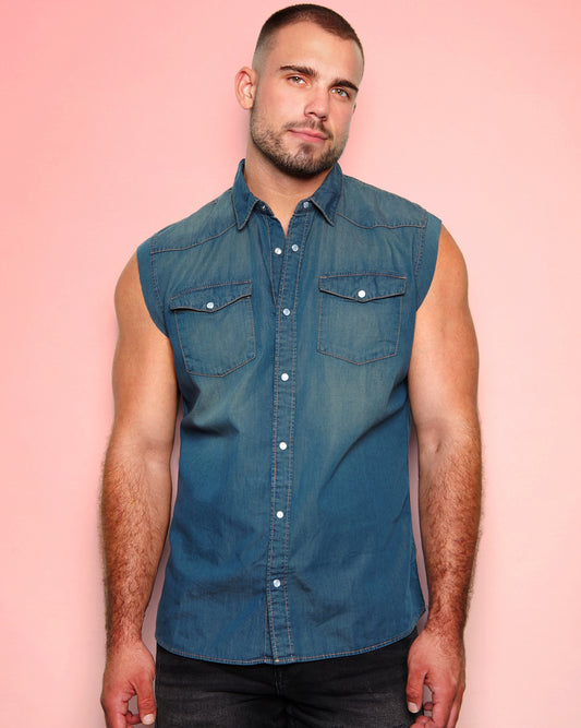 Denim shirt, sleeveless  - Blue Jean