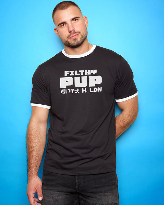 PUP Collection: FILTHY PUP! Mens ringer tee - black/white