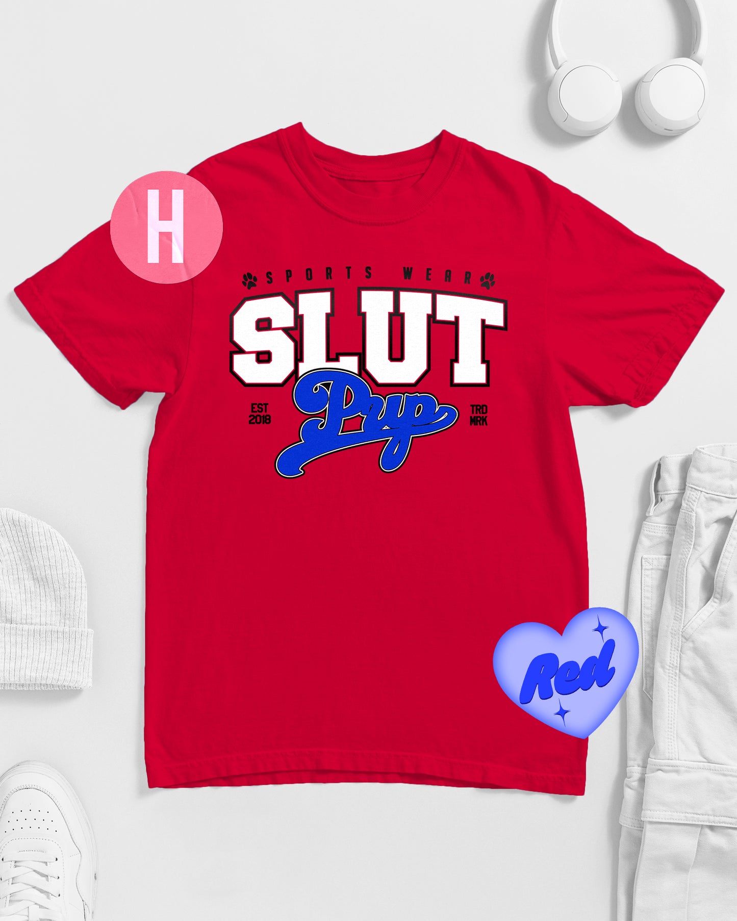 Varsity style s/ut pup shirt - Red