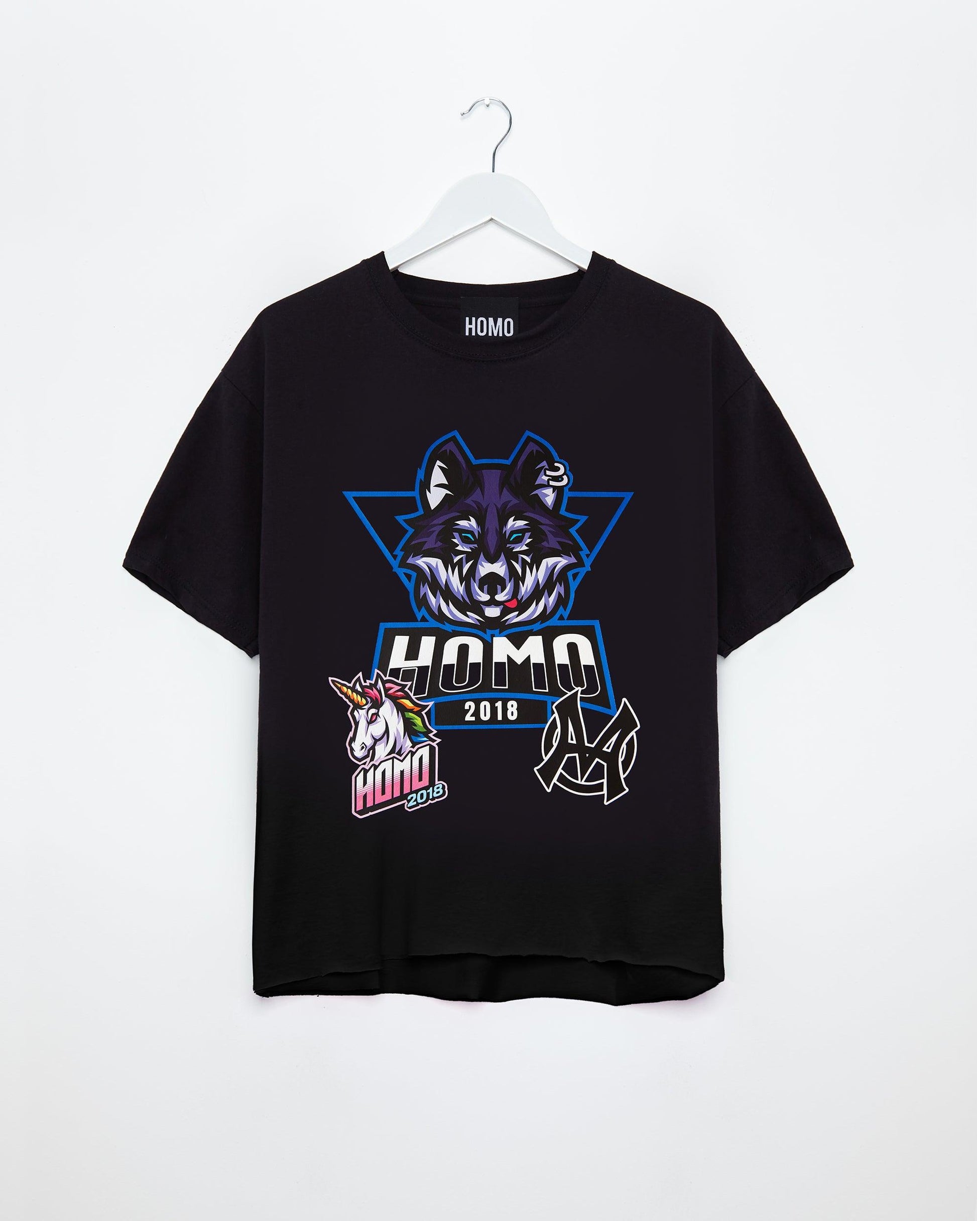 Sporty wolf, black - mens cropped tee / crop top - HOMOLONDON