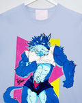 Magnus the wolf on blue - mens cropped tee / crop top - HOMOLONDON