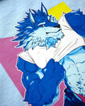 Magnus the wolf on blue - mens cropped tee / crop top - HOMOLONDON