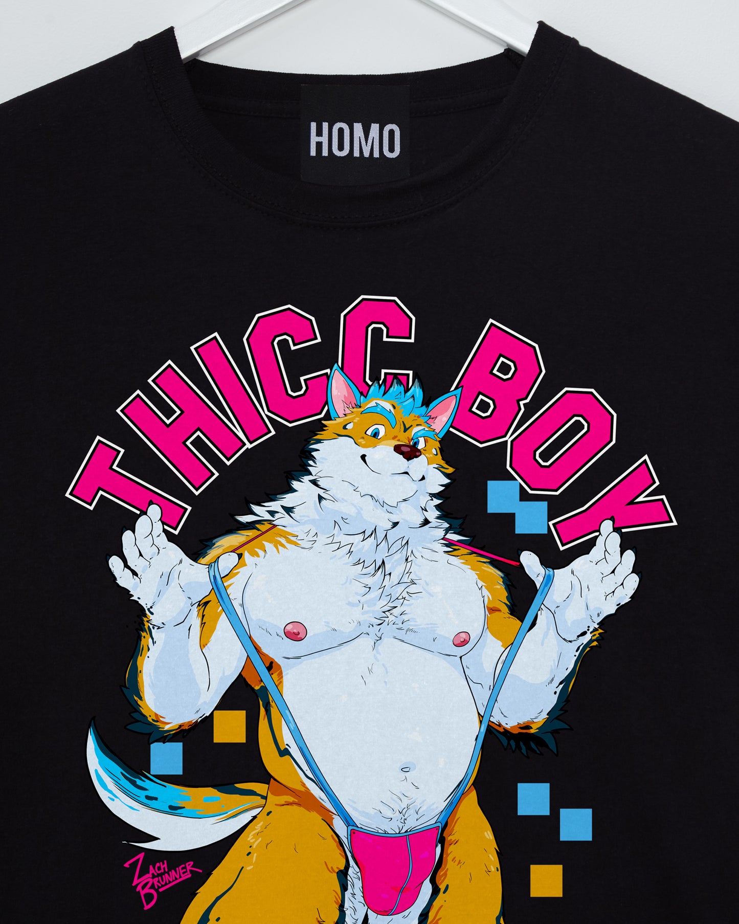 THICC BOY, Pixpup the gaming pup! on black - sideless tshirt