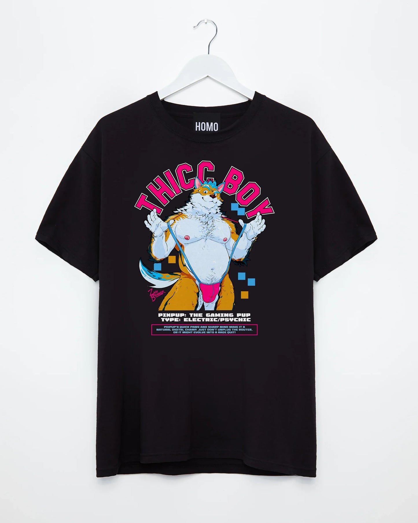 THICC BOY, Pixpup the gaming pup! on black - tshirt