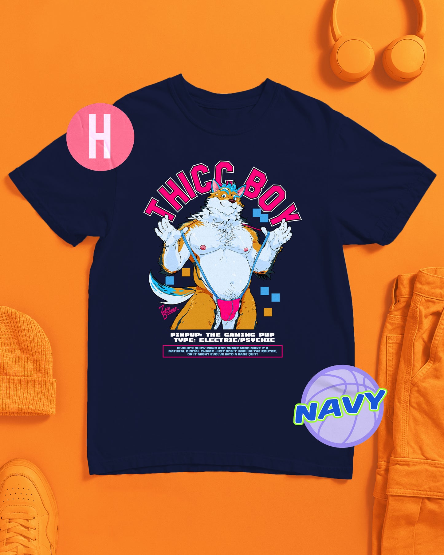 Thicc boy furry pup on navy  - tee