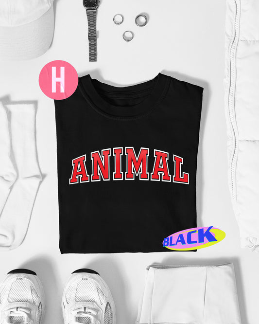 Varsity style animal on black - tee