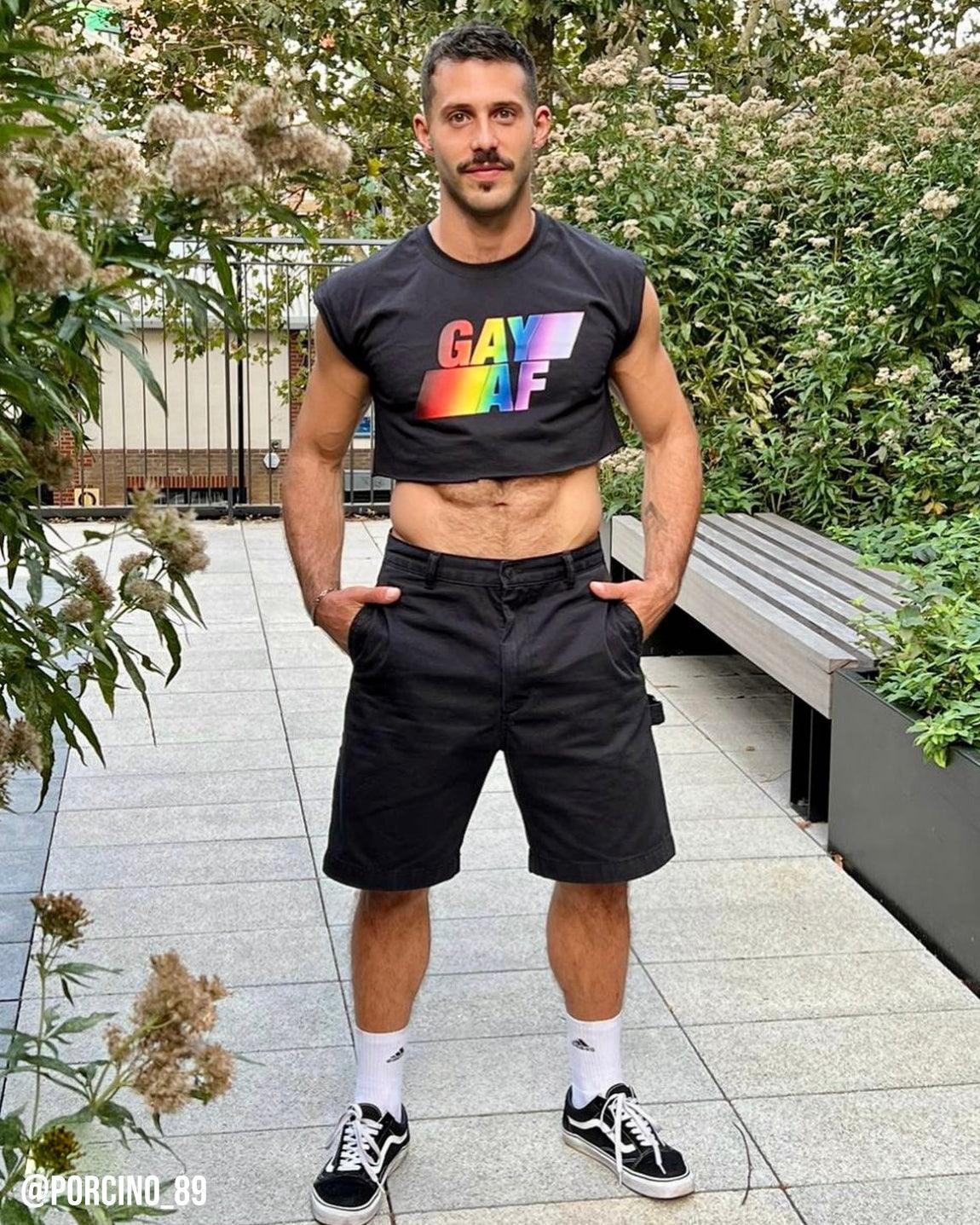 Gayaf Gay AF on black - mens sleeveless crop top. – HOMO