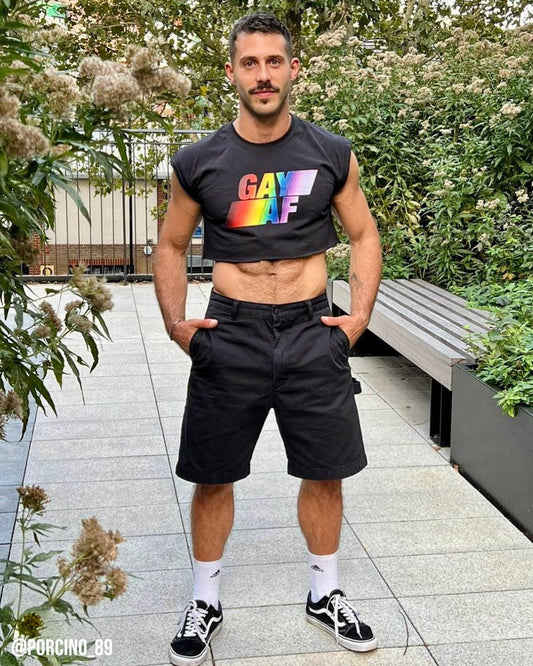 Gay AF on black - mens sleeveless crop top.