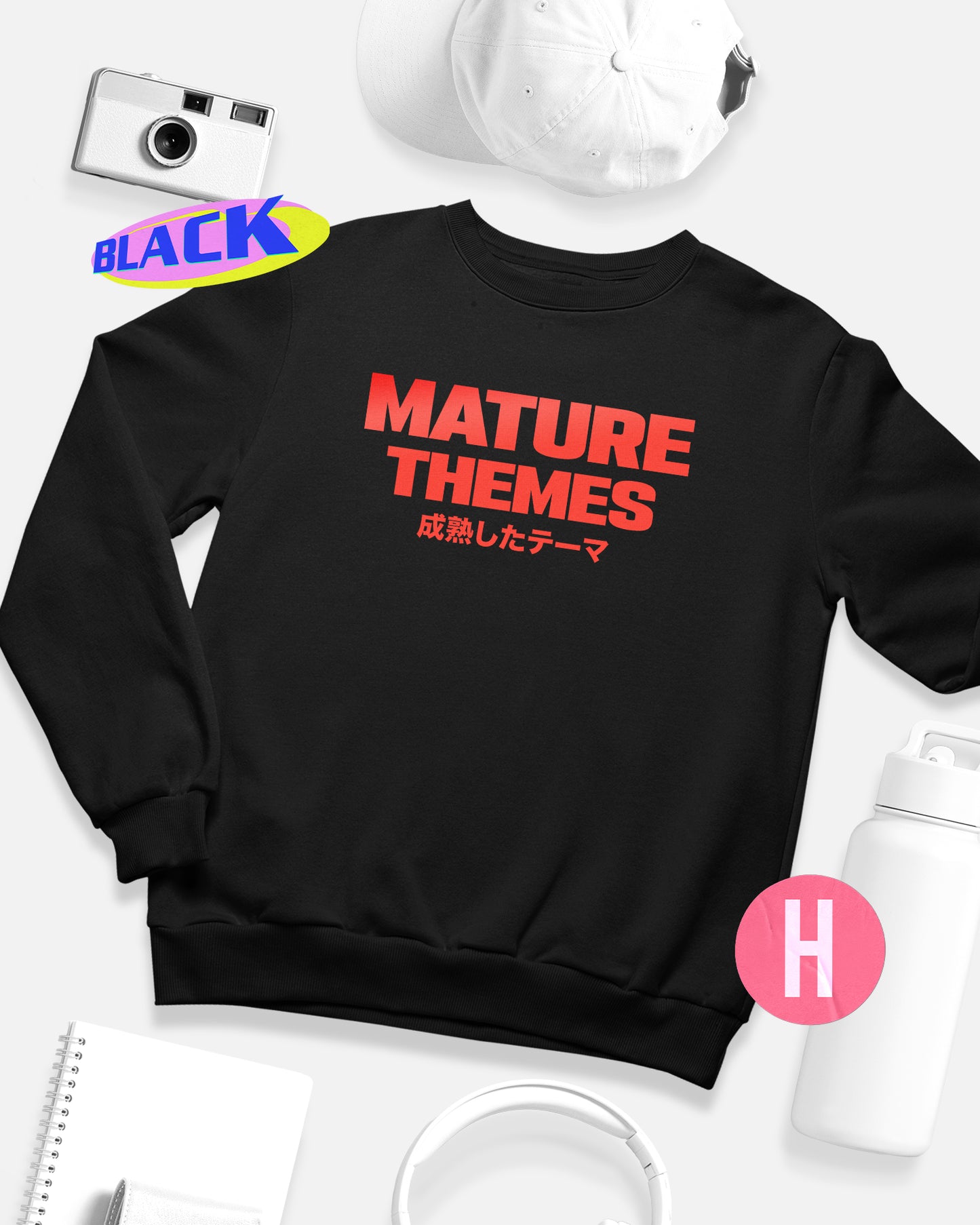 Mature themes slogan soft style sweatshirt - Black
