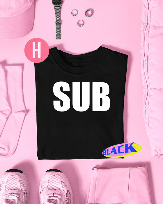 SUB slogan, white flock on black - tee