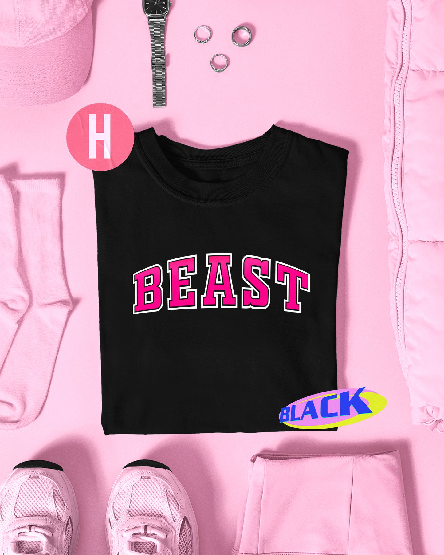 Varsity style BEAST on black - tee