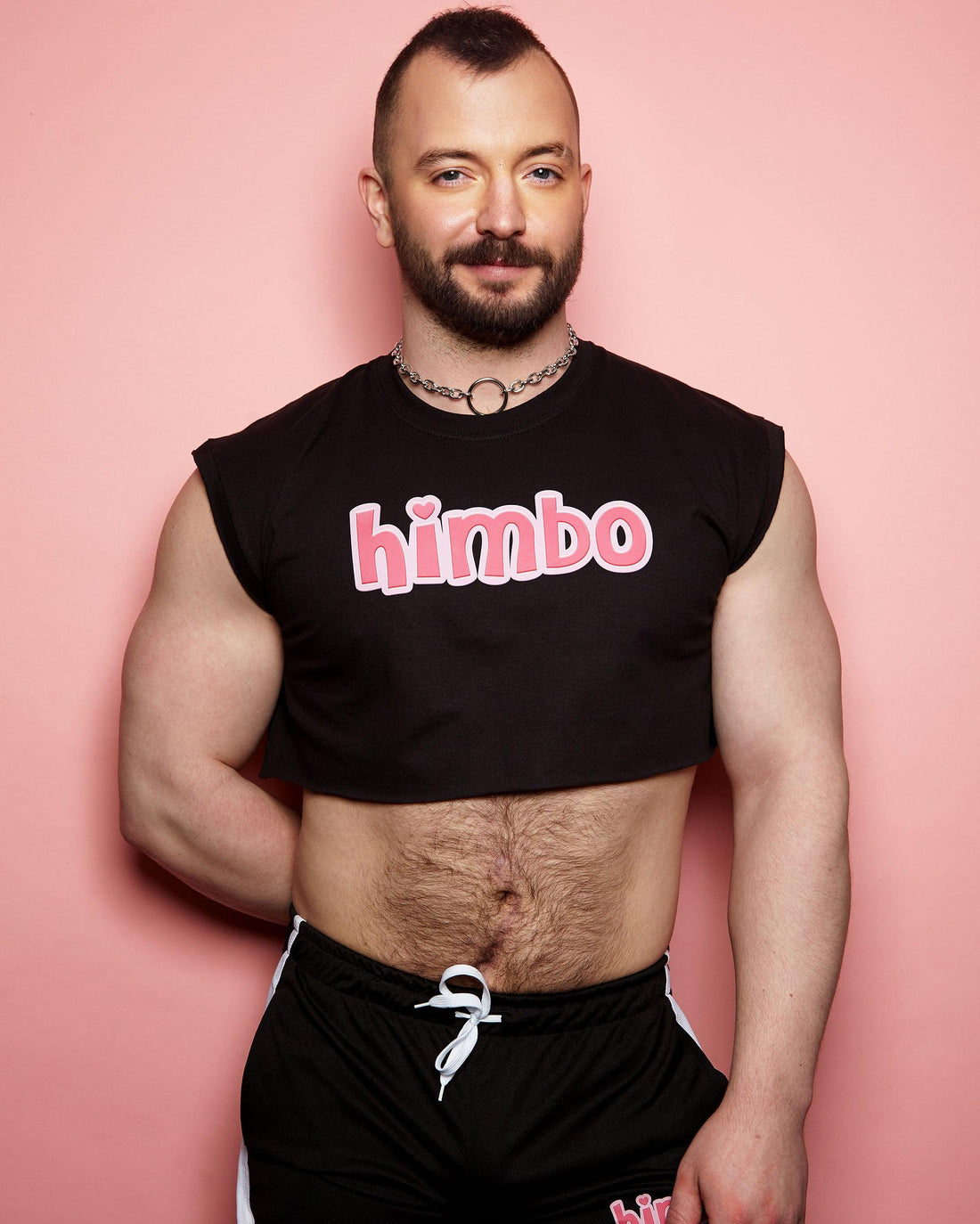 Himbo, pink on black - mens sleeveless crop top. - HOMOLONDON