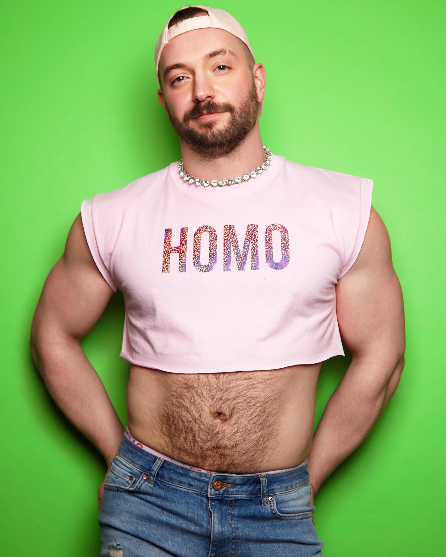 HOMO, pink sparkle on pink - mens crop top. - HOMOLONDON