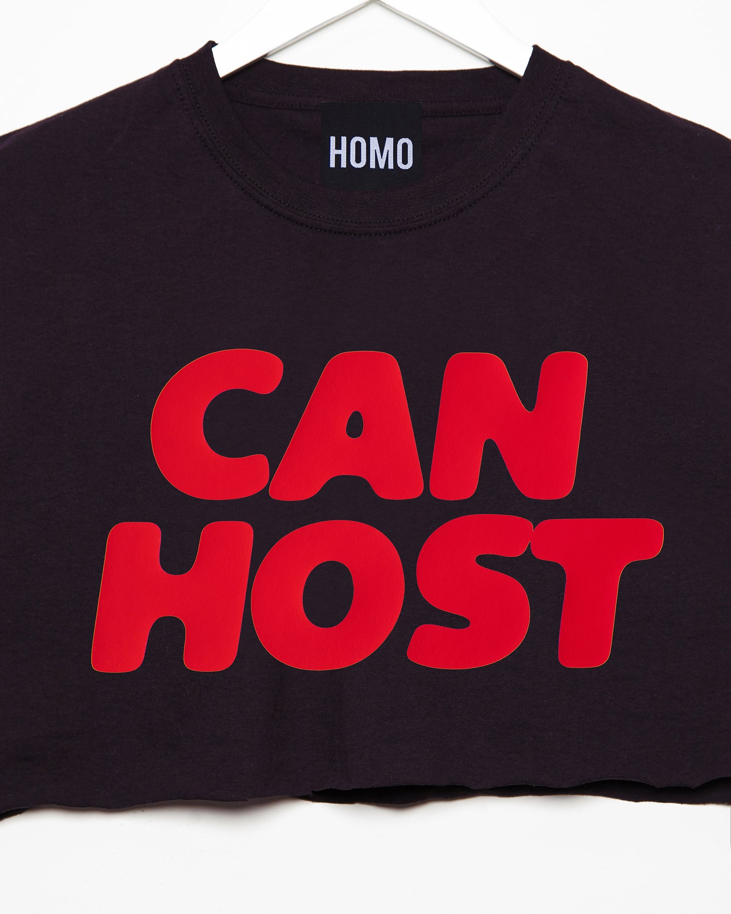 Can Host, Red on Black - Sleeveless crop-top.
