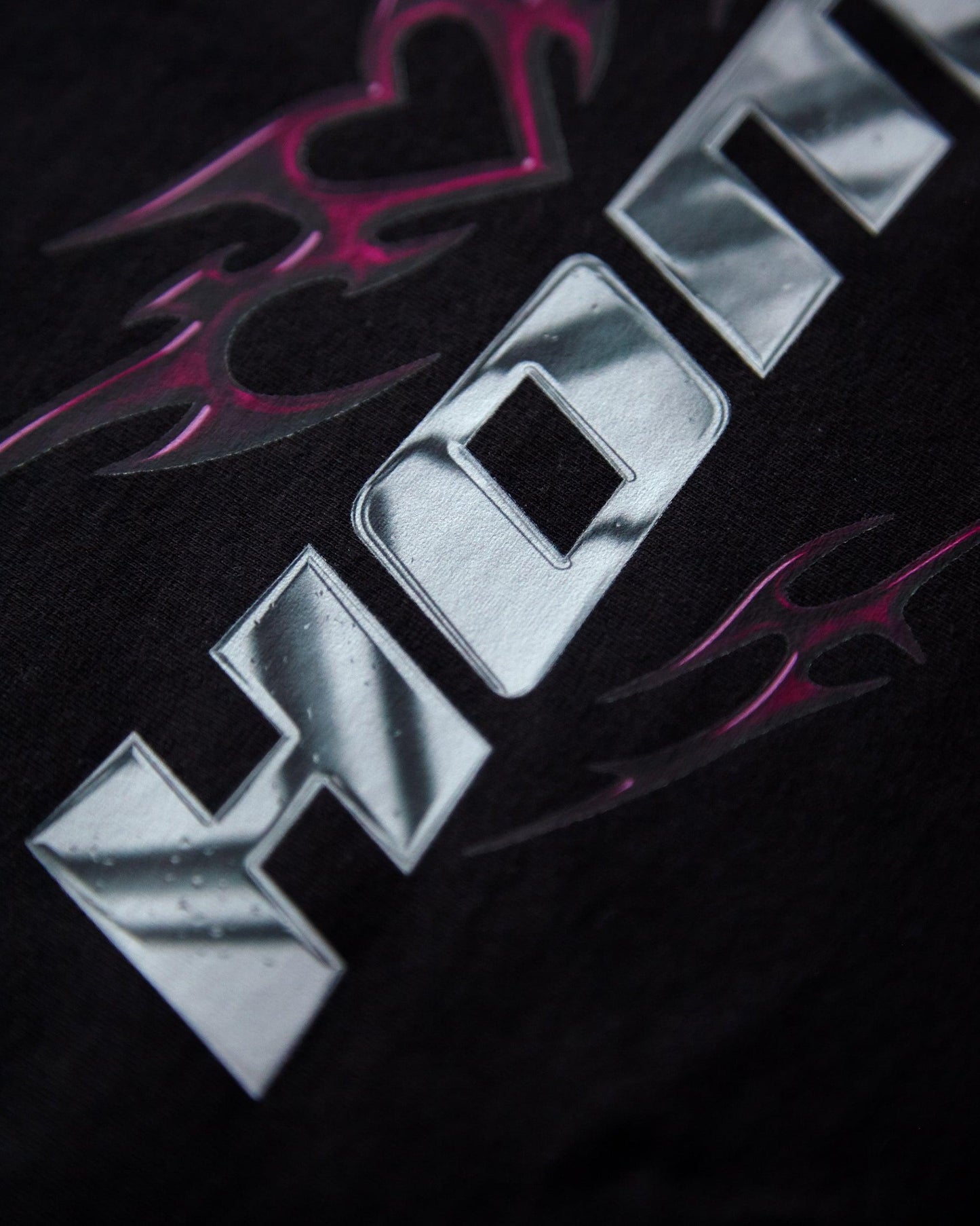 Chrome Y2K: HOMO, silver and pink on black - mens sleeveless crop top. - HOMOLONDON