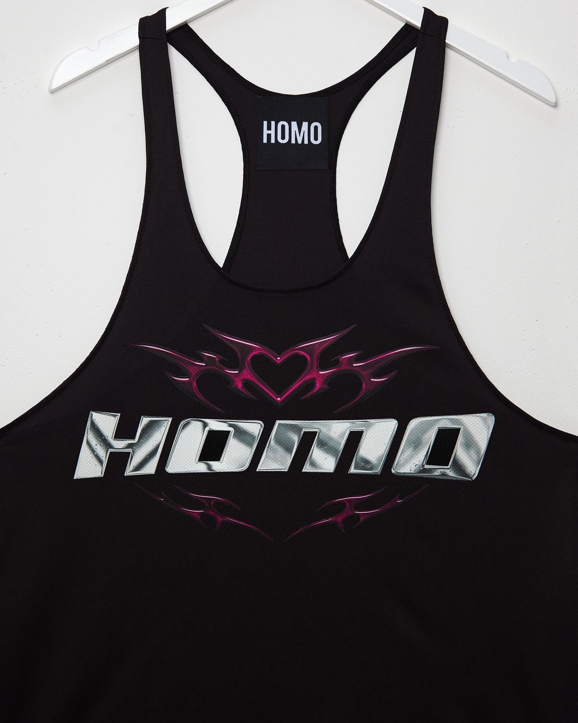 Chrome Y2K: HOMO, silver and pink on black - Tank - HOMOLONDON