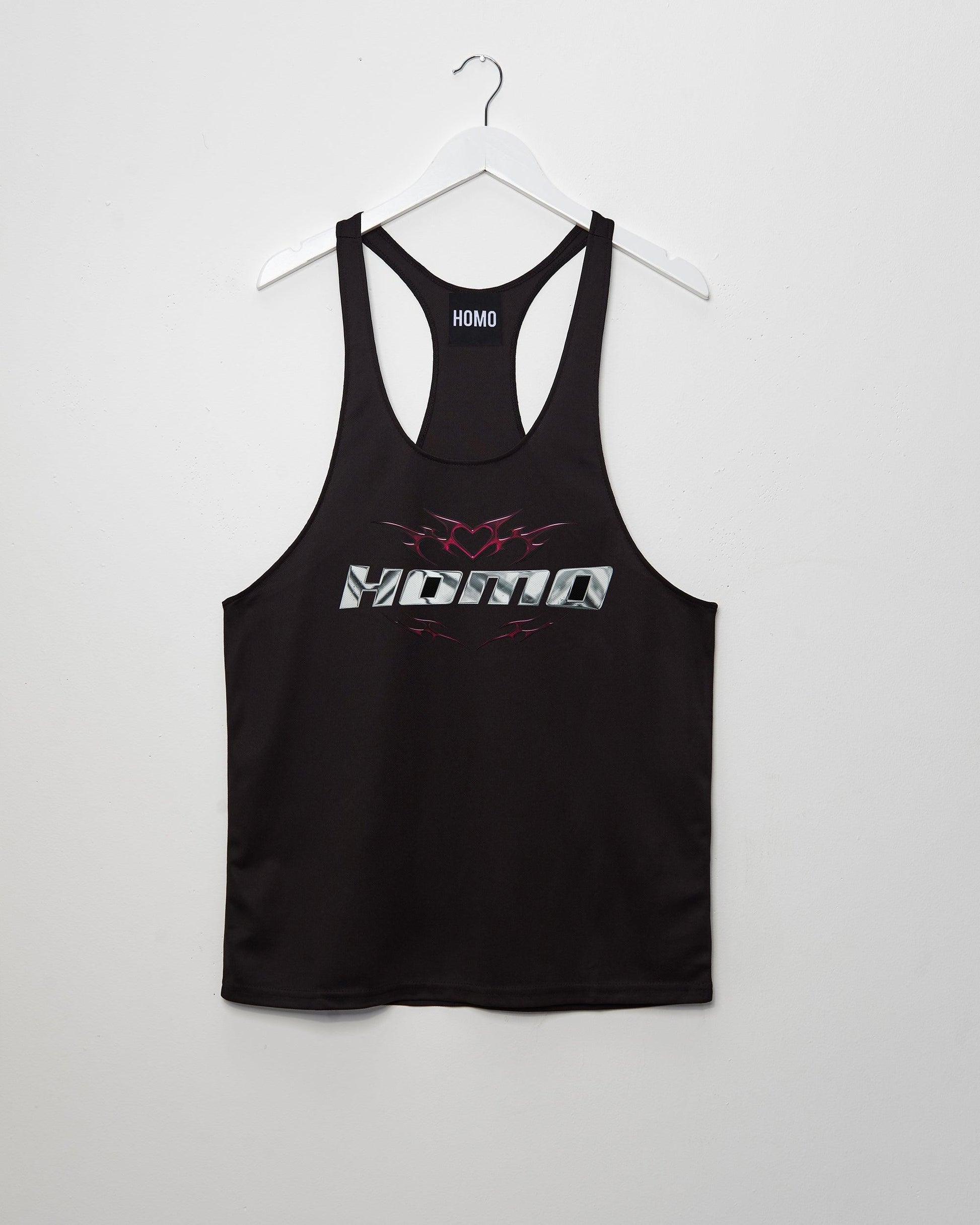 Chrome Y2K: HOMO, silver and pink on black - Tank - HOMOLONDON