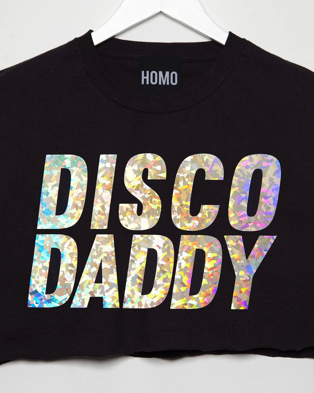 DISCO DADDY, sparkle on black - mens sleeveless crop top - HOMOLONDON