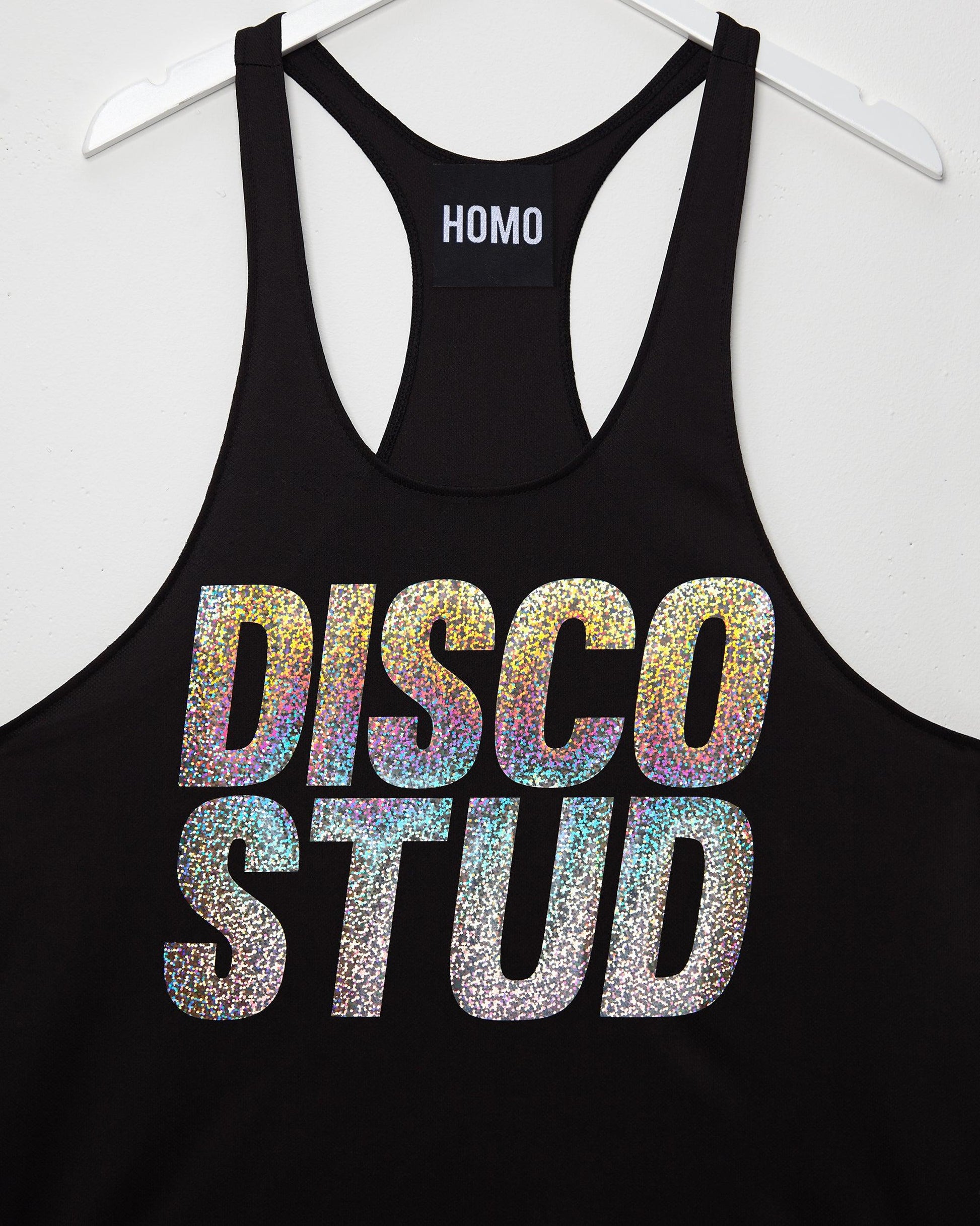 Disco stud, hologram sparkle on black - tank. - HOMOLONDON