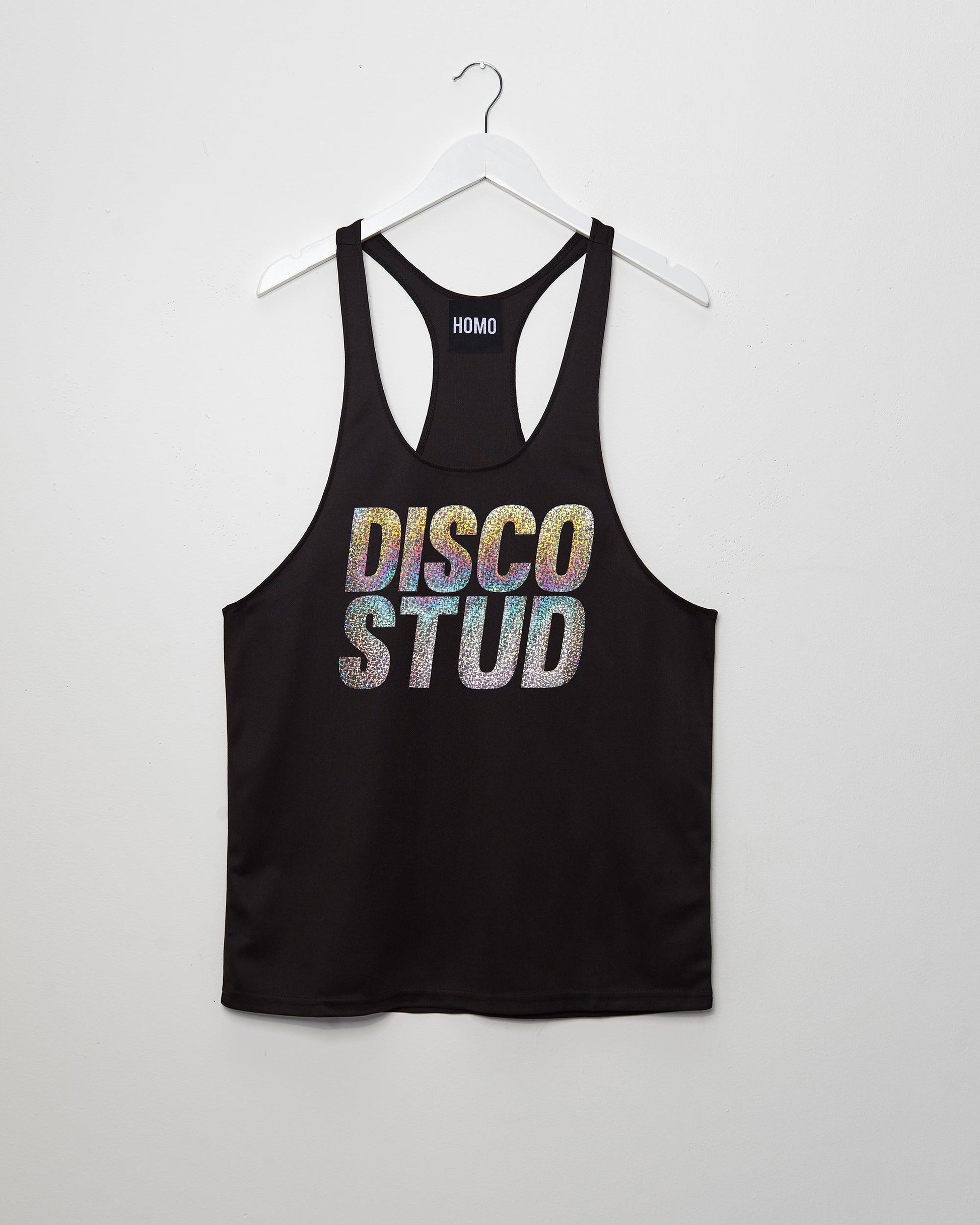 Disco stud, hologram sparkle on black - tank. - HOMOLONDON