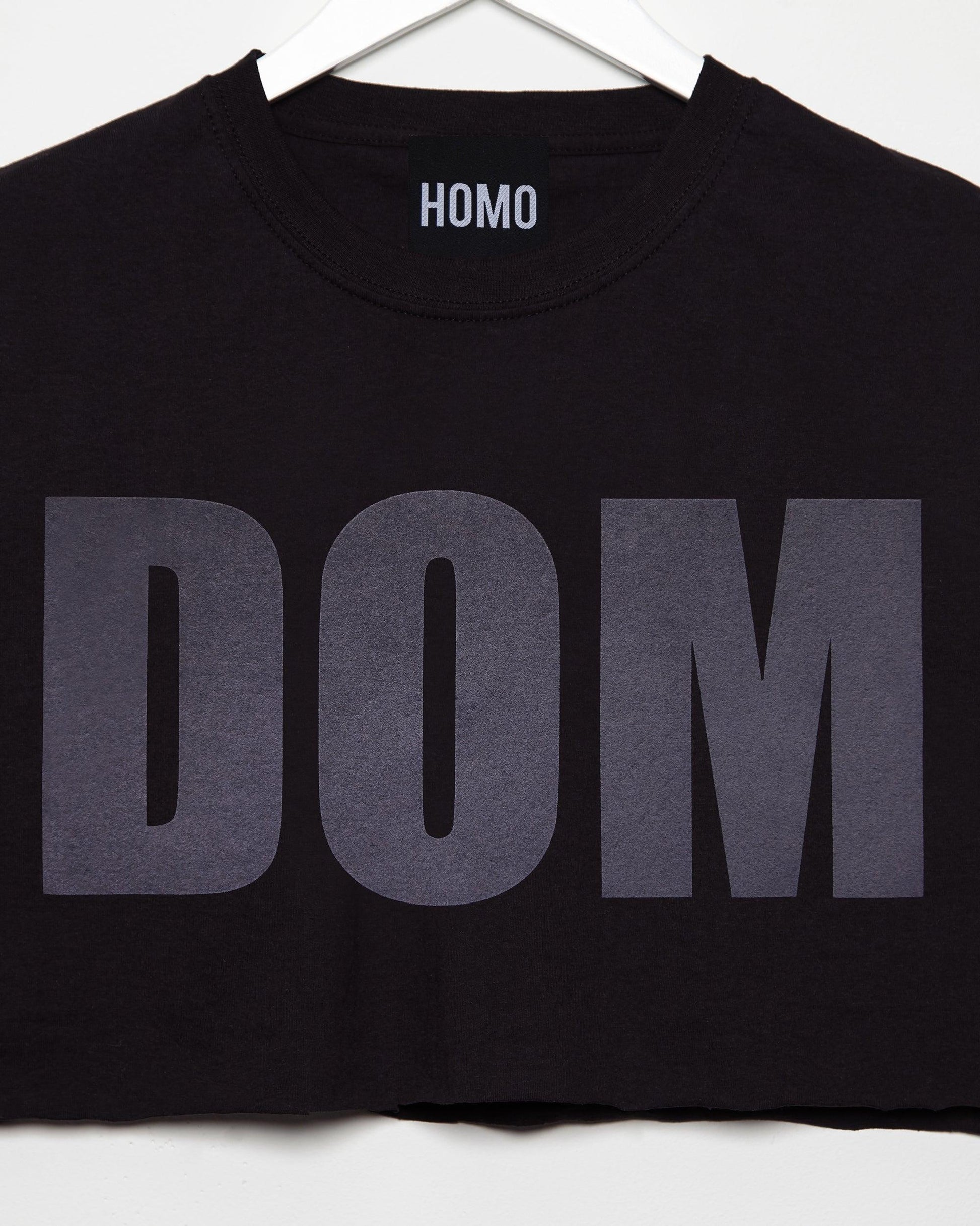 DOM, grey flock print on black - mens sleeveless crop top. - HOMOLONDON