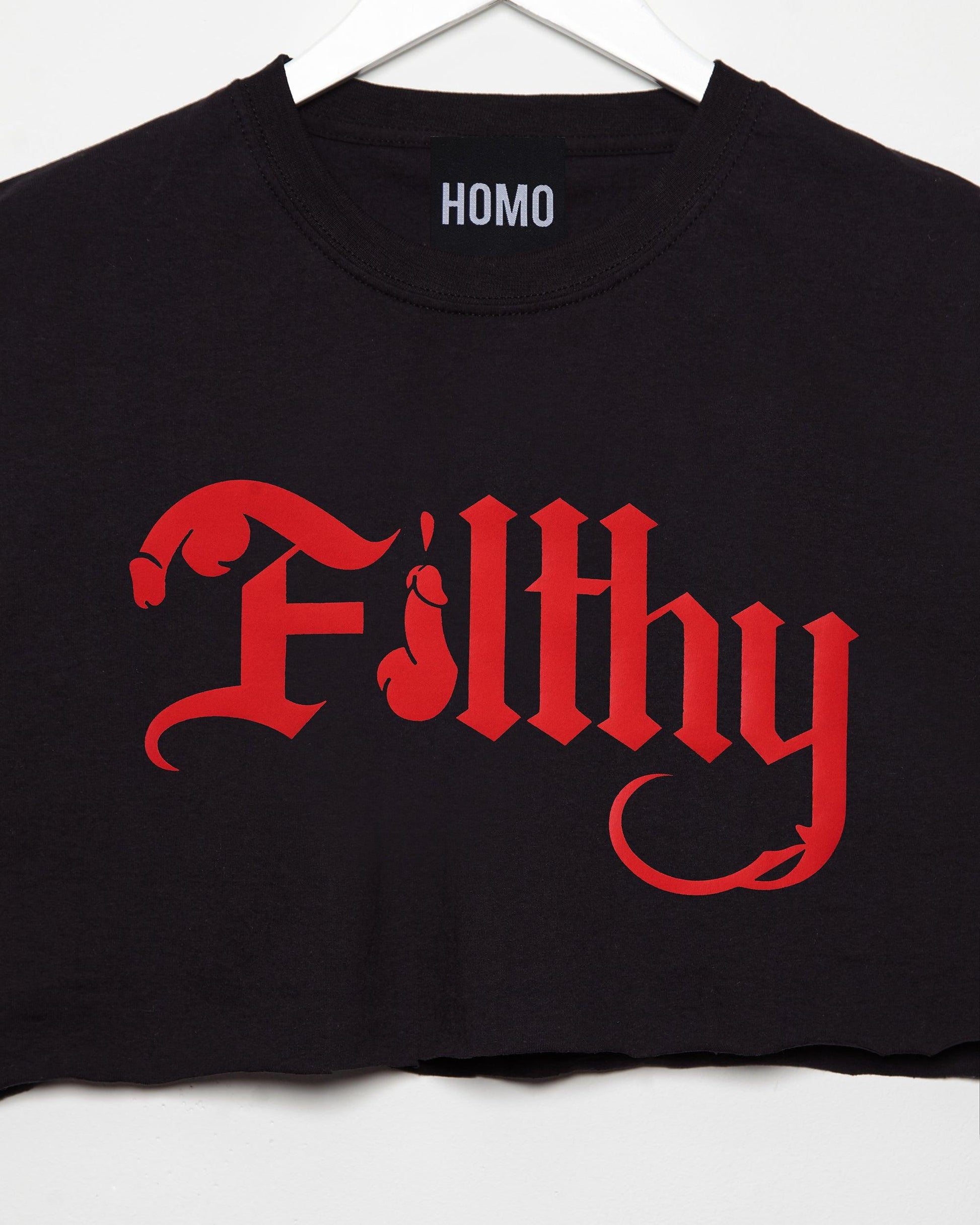 Filthy, red on black - mens sleeveless crop top. - HOMOLONDON
