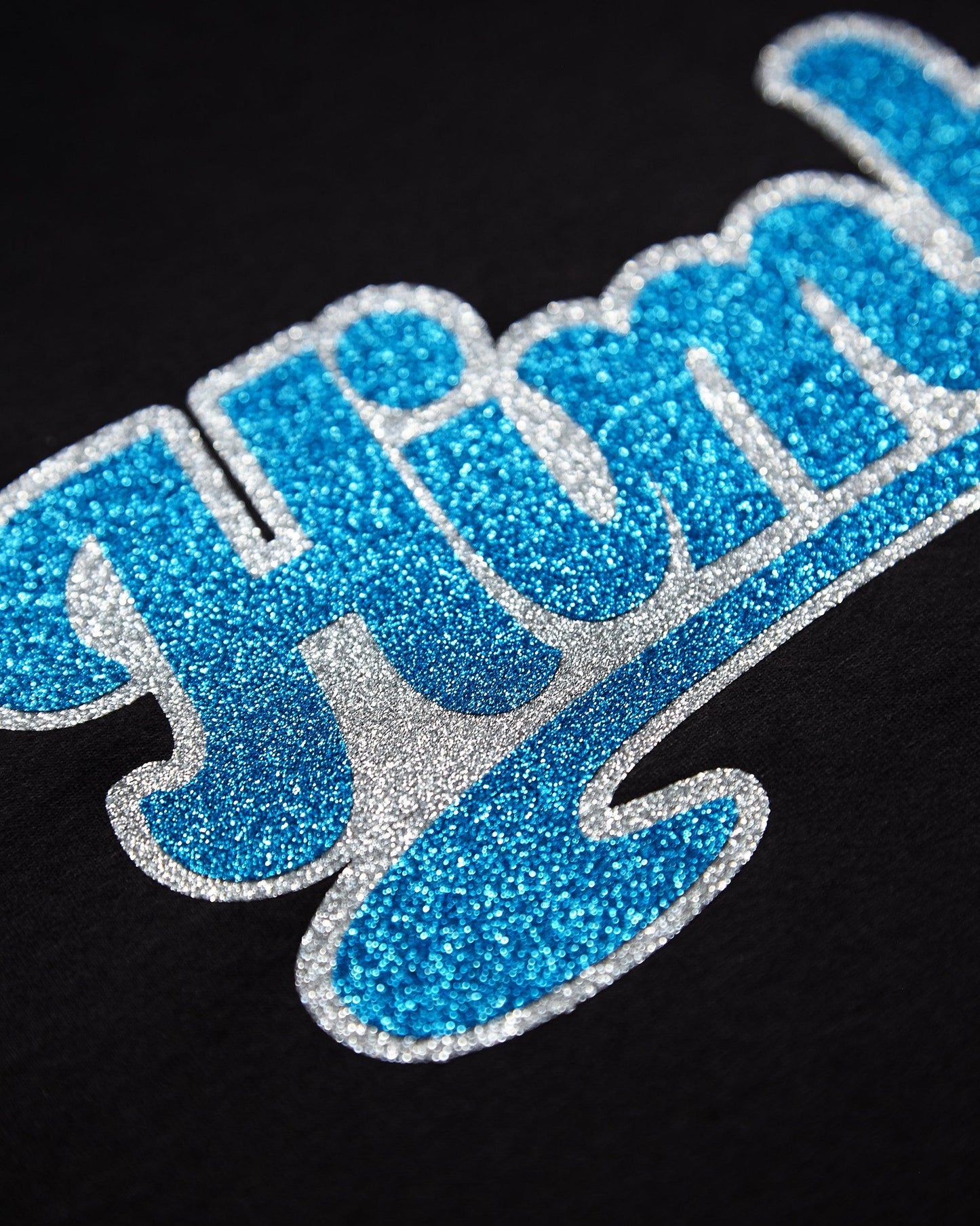 Himbo, blue/silver glitter on black - mens sleeveless crop top. - HOMOLONDON