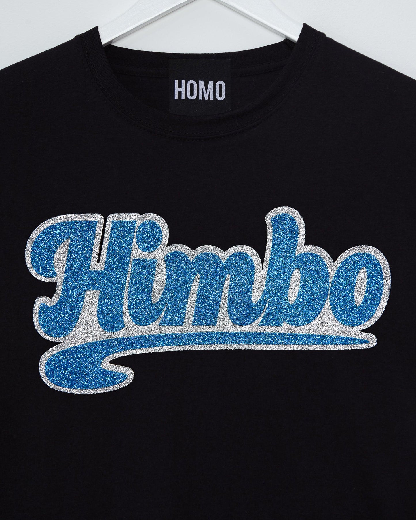 Himbo, blue/silver glitter on black - tee - HOMOLONDON