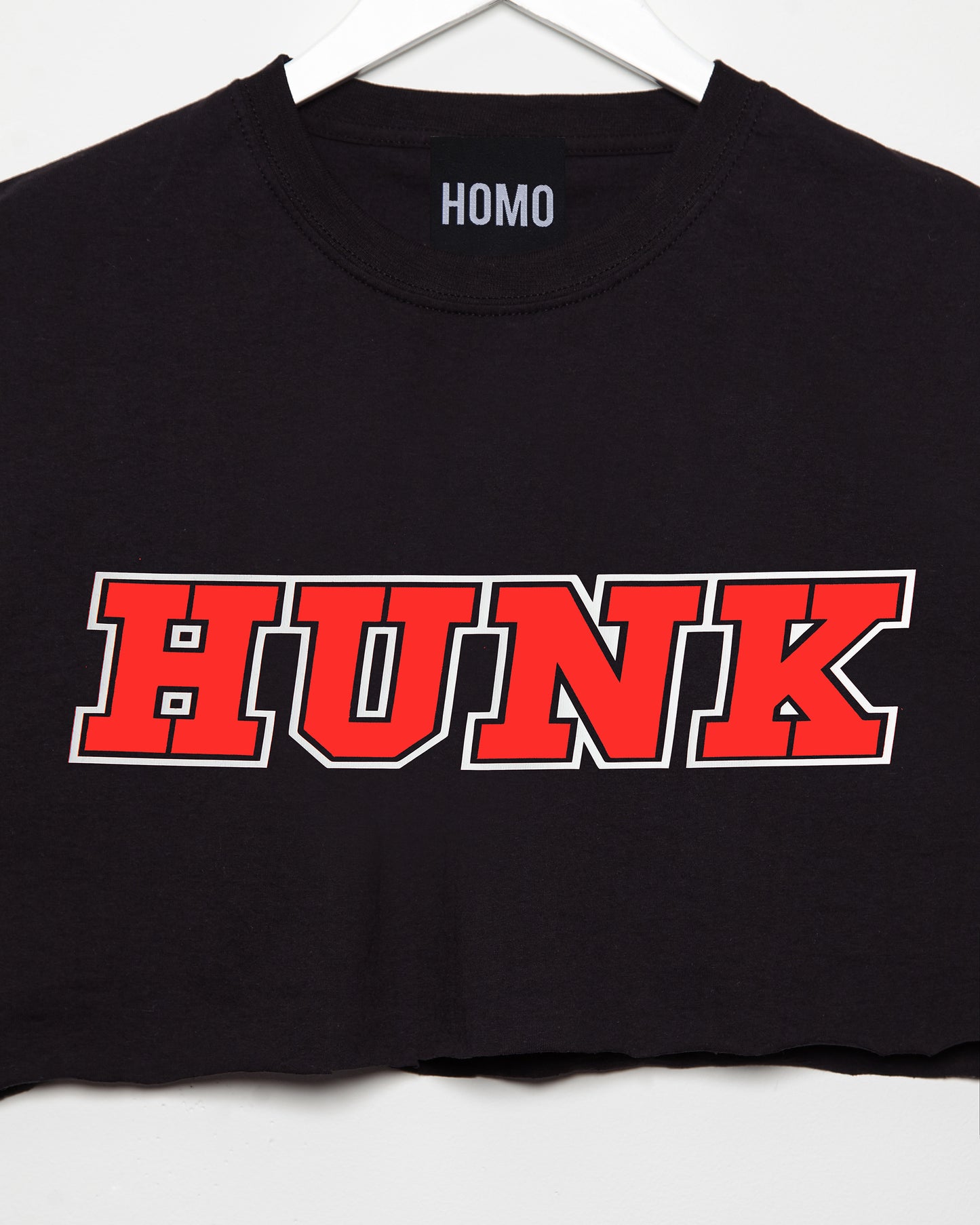 HUNK, Sleeveless Crop - Red/White On Black