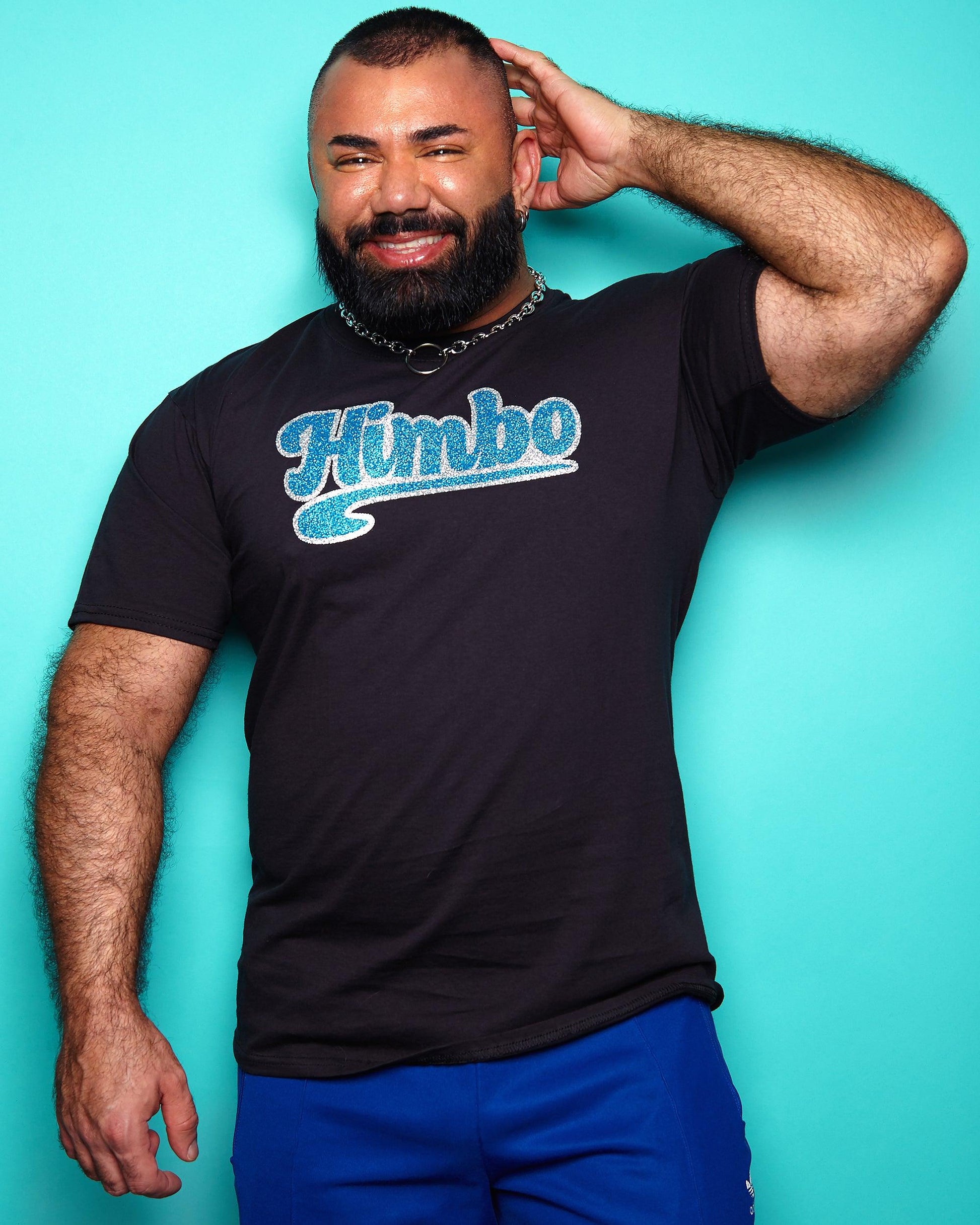 Himbo, blue/silver glitter on black - tee - HOMOLONDON