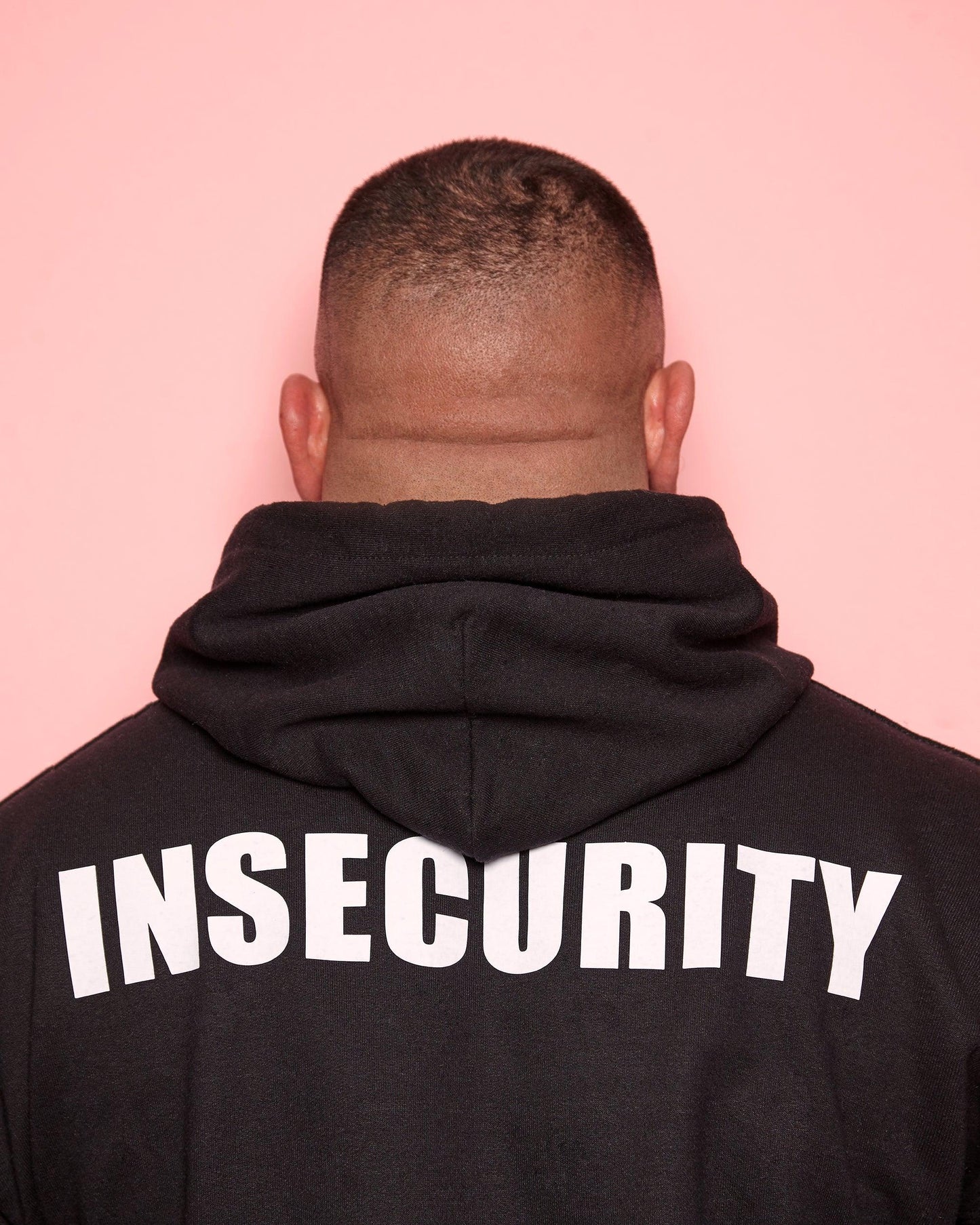 INSECURITY, white on black - pullover hoodie.