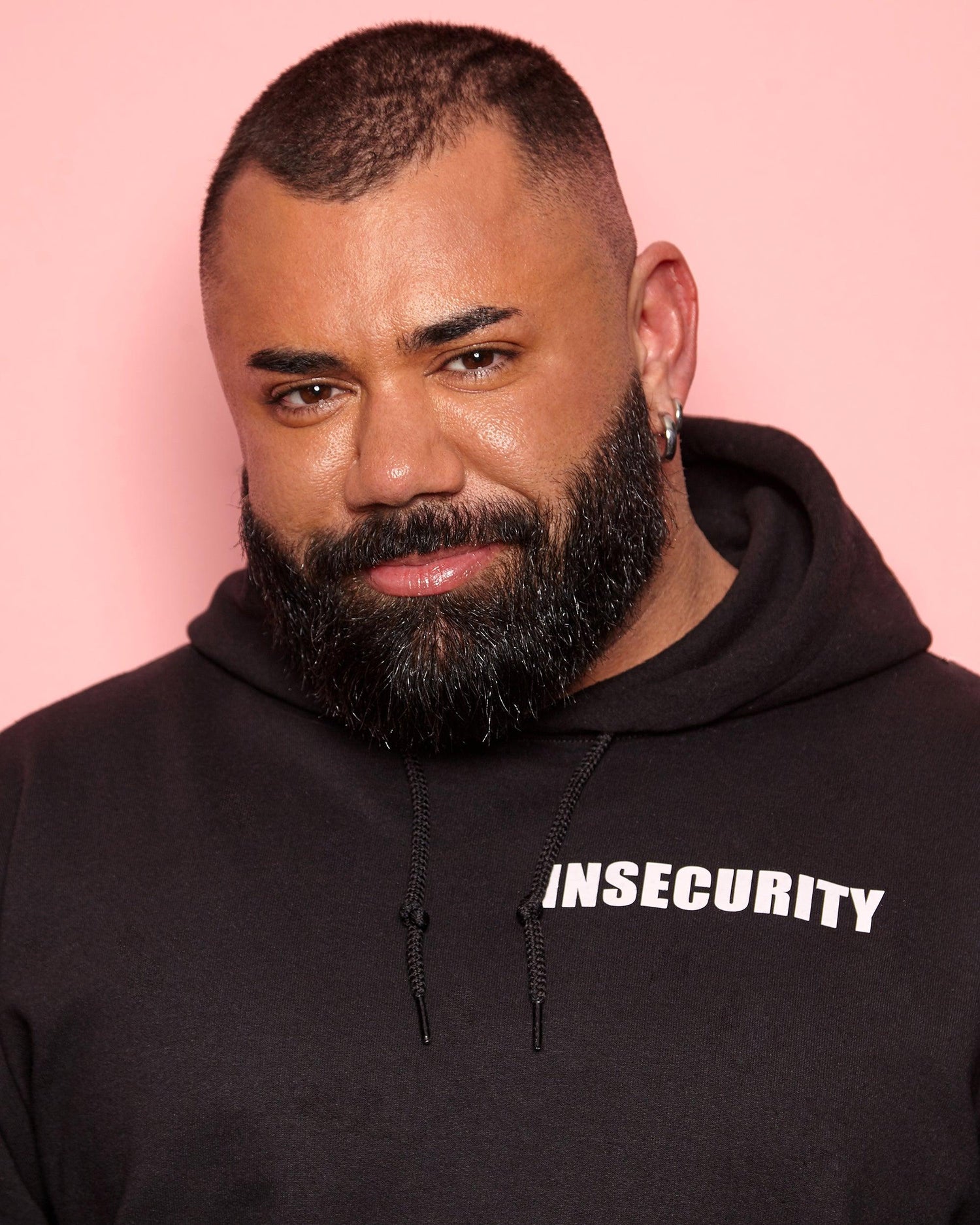 INSECURITY, white on black - pullover hoodie. - HOMOLONDON