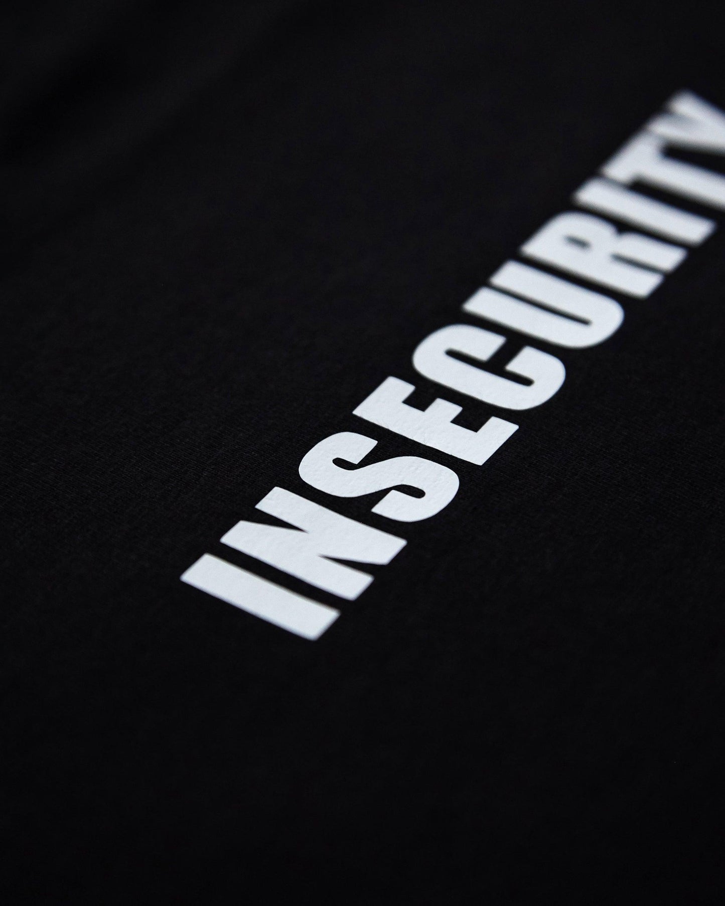 INSECURITY, white on black - pullover hoodie. - HOMOLONDON