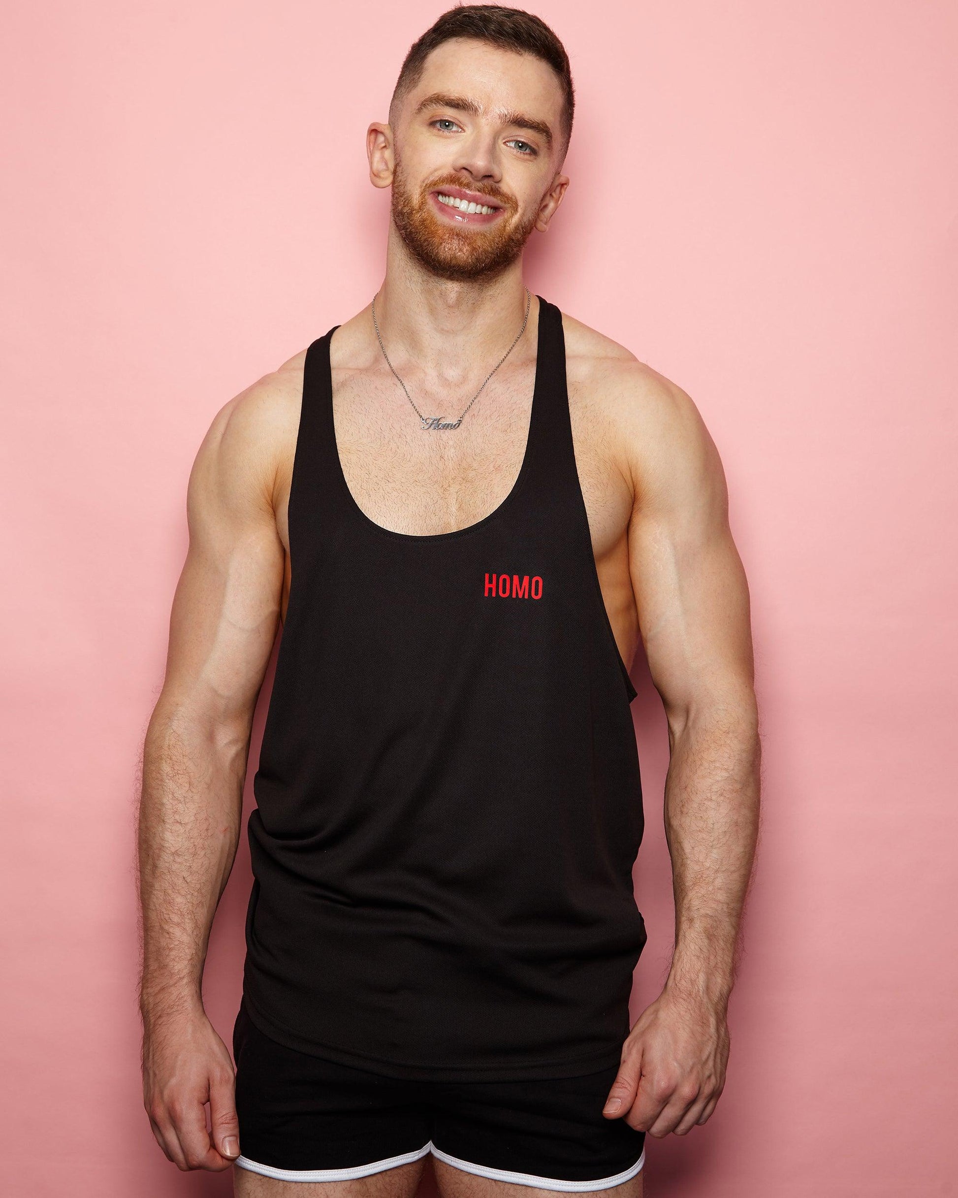 Simple HOMO logo, Gym Vest - Red/Black - HOMOLONDON
