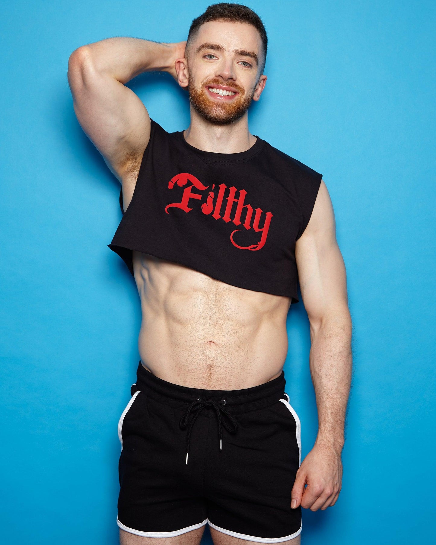 Filthy, red on black - mens sleeveless crop top. - HOMOLONDON