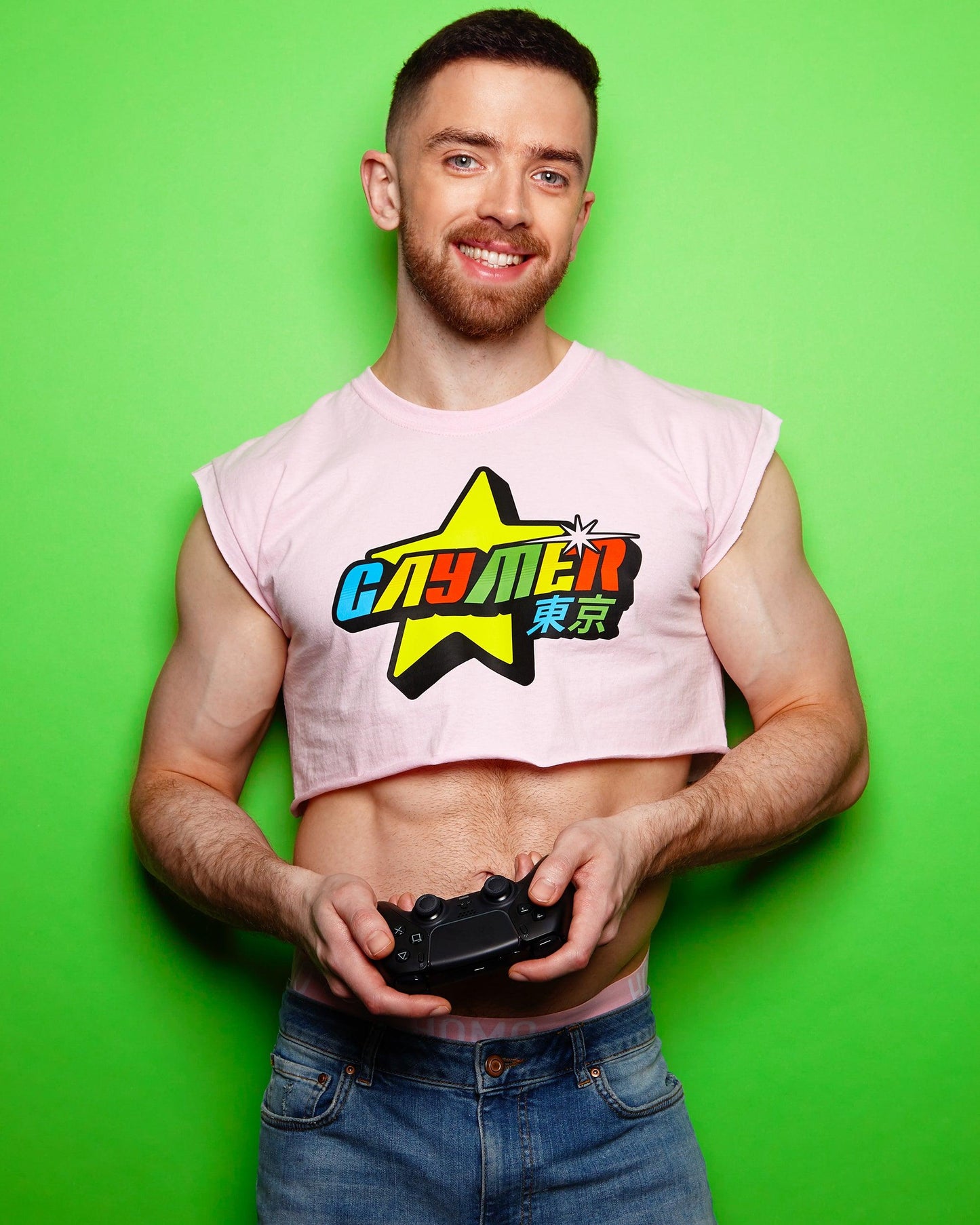 Gaymer on pink - sleeveless crop top.