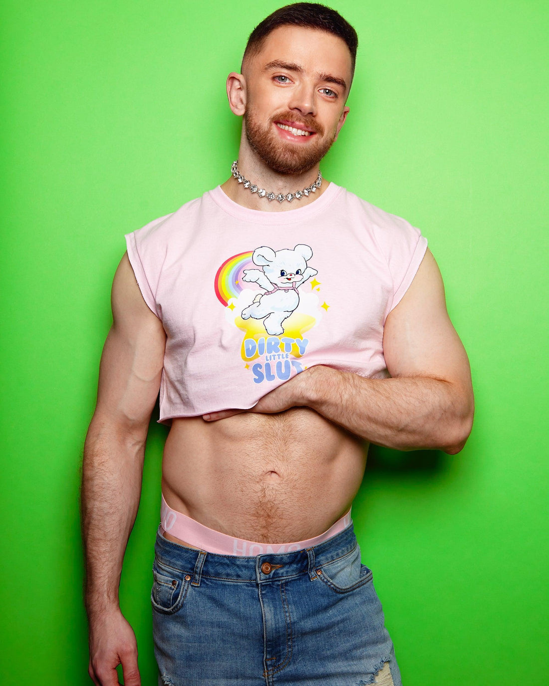 Dirty little slut on pink - mens sleeveless crop top. - HOMOLONDON