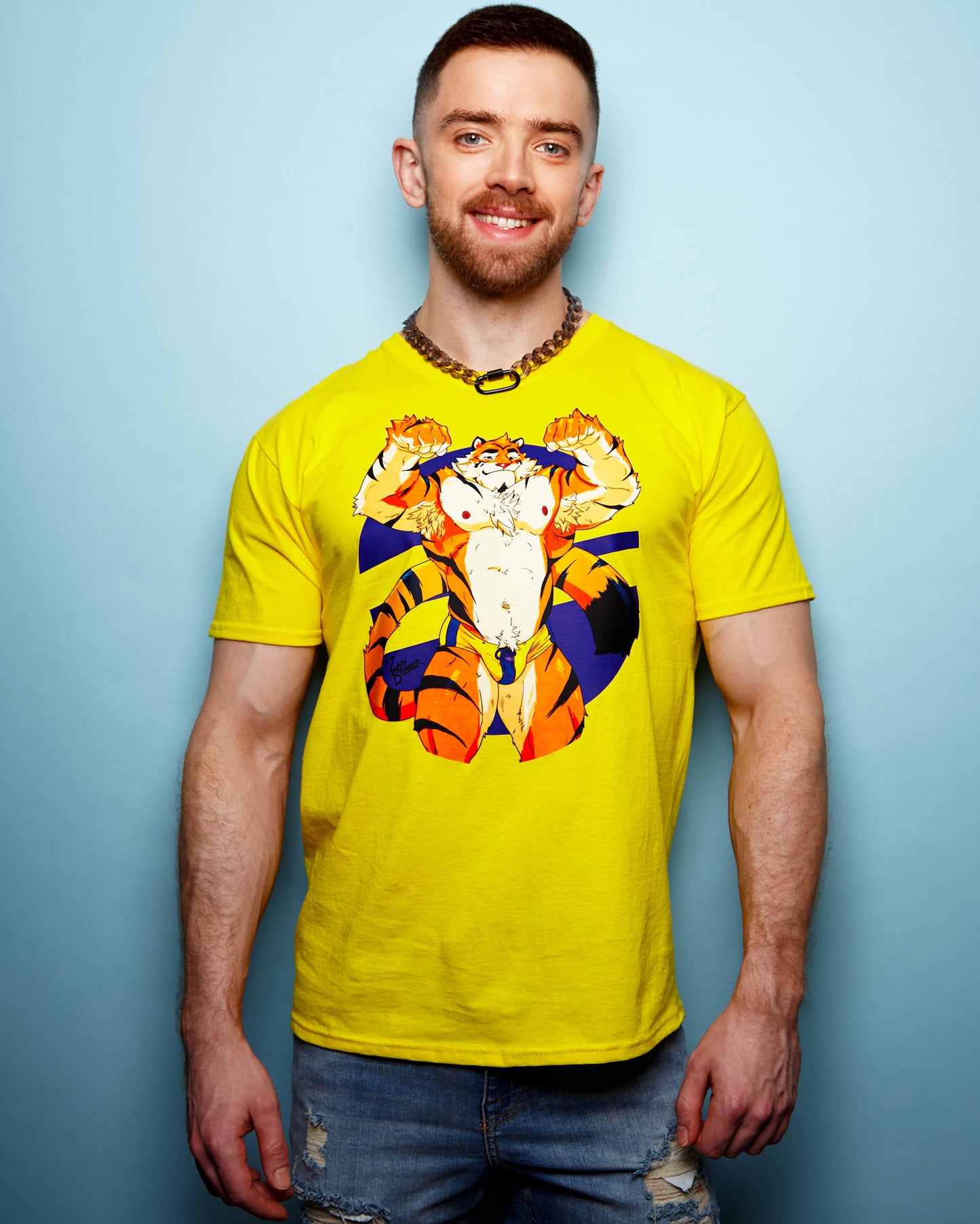 ZACH BRUNNER! we've all heard of bear hugs, now it's all about tiger hugs! -  yellow, tee